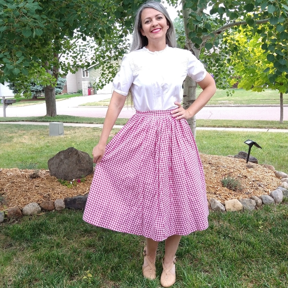 1950's GINGHAM MIDI SKIRT 50's sid harris S - Picture 2 of 9